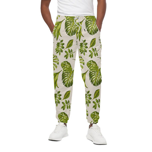 Light Tropical Leaf Pattern Print Cotton Pants