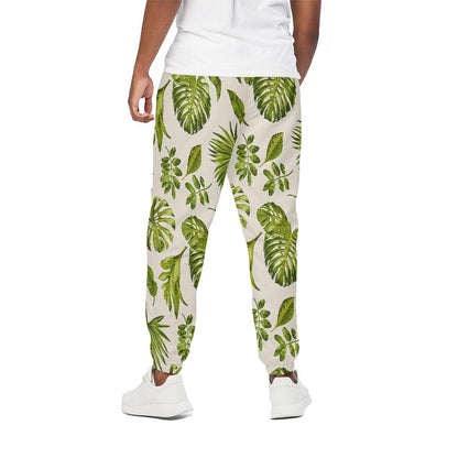 Light Tropical Leaf Pattern Print Cotton Pants