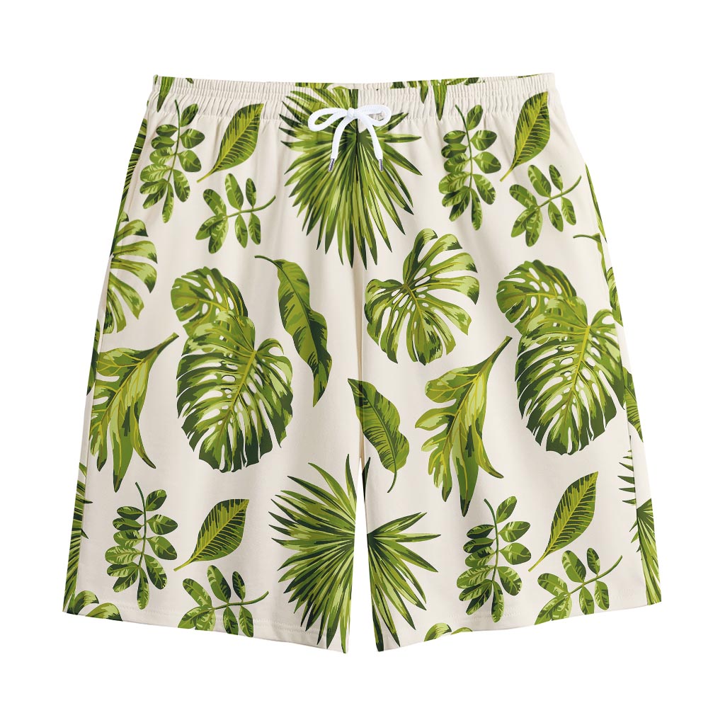 Light Tropical Leaf Pattern Print Cotton Shorts