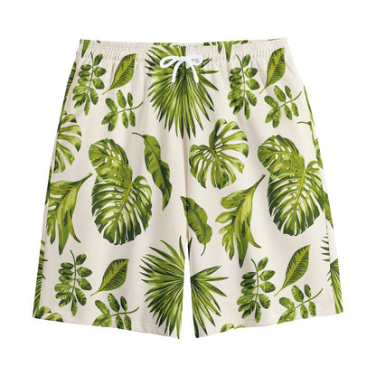 Light Tropical Leaf Pattern Print Cotton Shorts