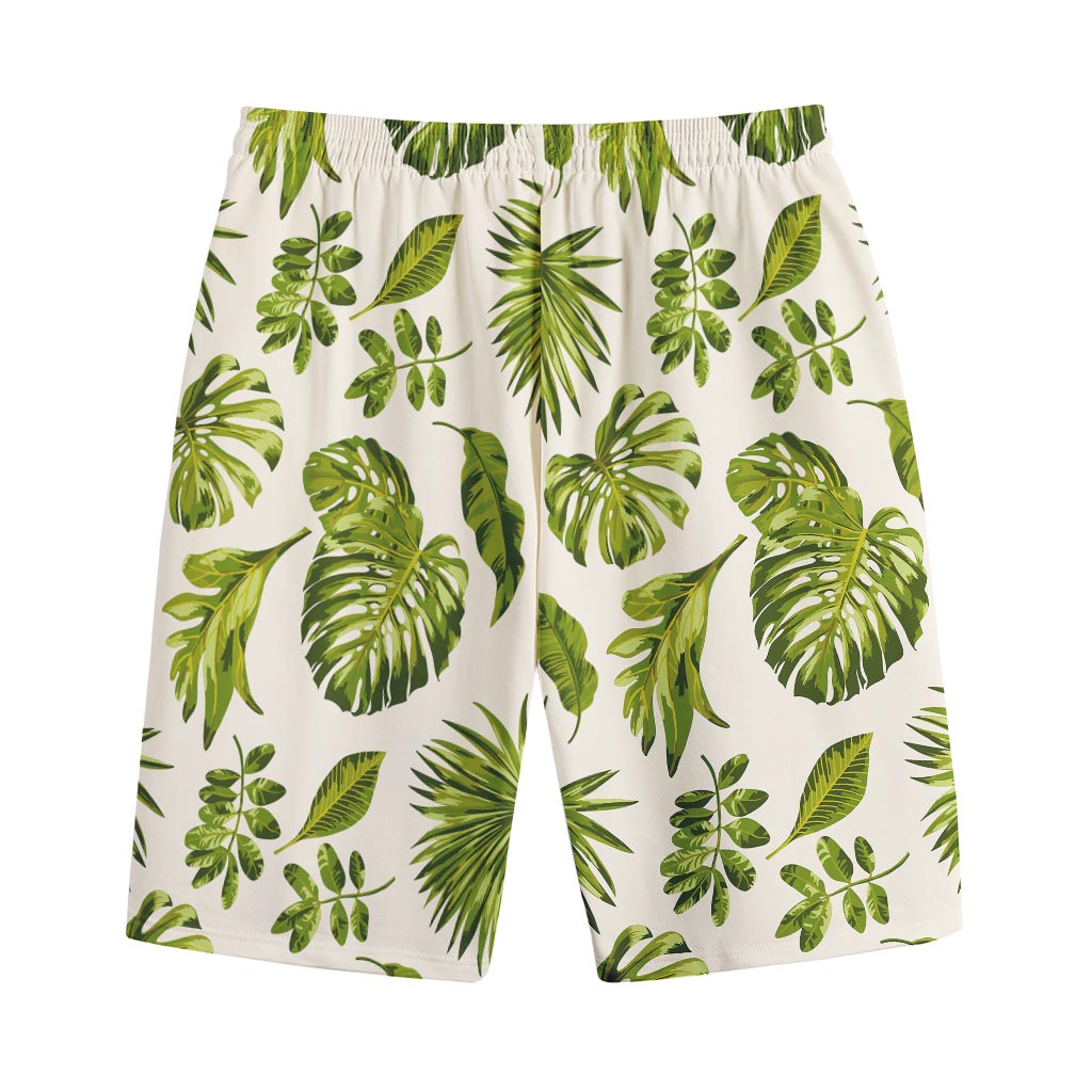 Light Tropical Leaf Pattern Print Cotton Shorts