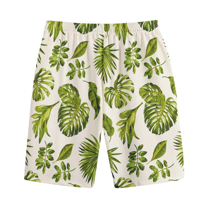 Light Tropical Leaf Pattern Print Cotton Shorts