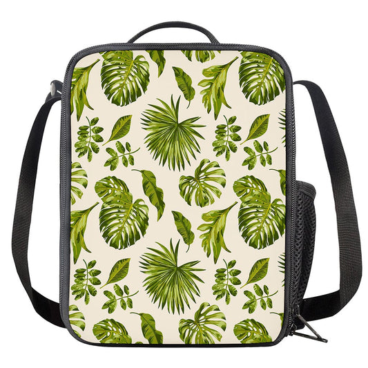 Light Tropical Leaf Pattern Print Crossbody Lunch Bag