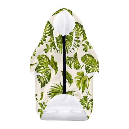 Light Tropical Leaf Pattern Print Dog Zip Up Hoodie
