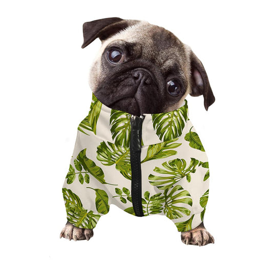 Light Tropical Leaf Pattern Print Dog Zip Up Jacket