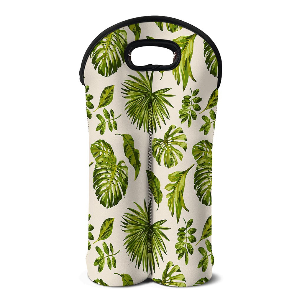 Light Tropical Leaf Pattern Print Double Neoprene Wine Tote
