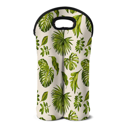 Light Tropical Leaf Pattern Print Double Neoprene Wine Tote