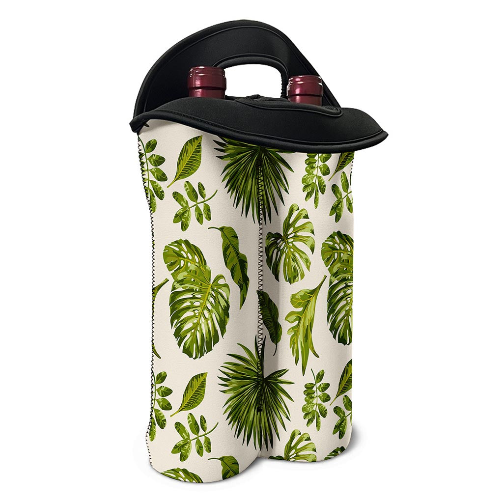Light Tropical Leaf Pattern Print Double Neoprene Wine Tote