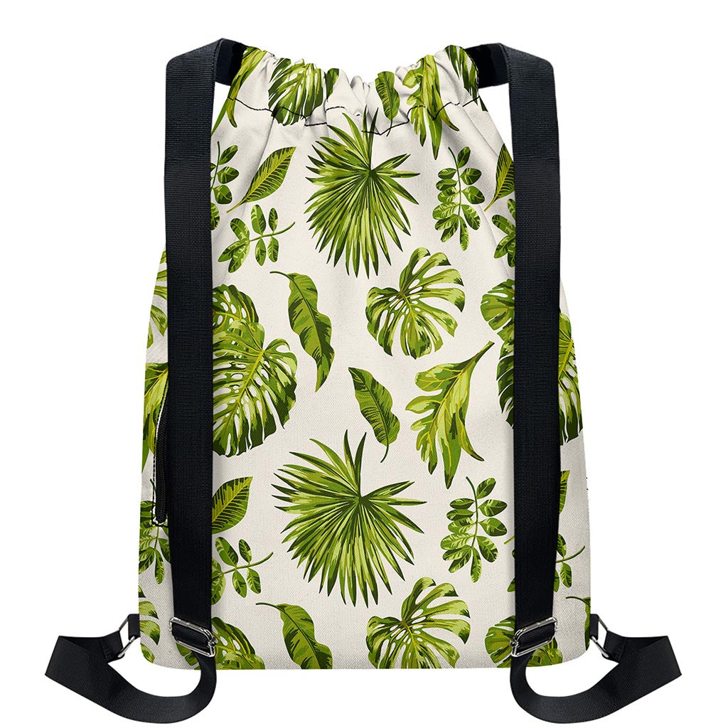 Light Tropical Leaf Pattern Print Drawstring Backpack
