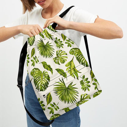 Light Tropical Leaf Pattern Print Drawstring Backpack