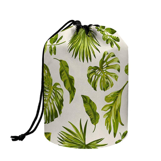 Light Tropical Leaf Pattern Print Drawstring Makeup Bag