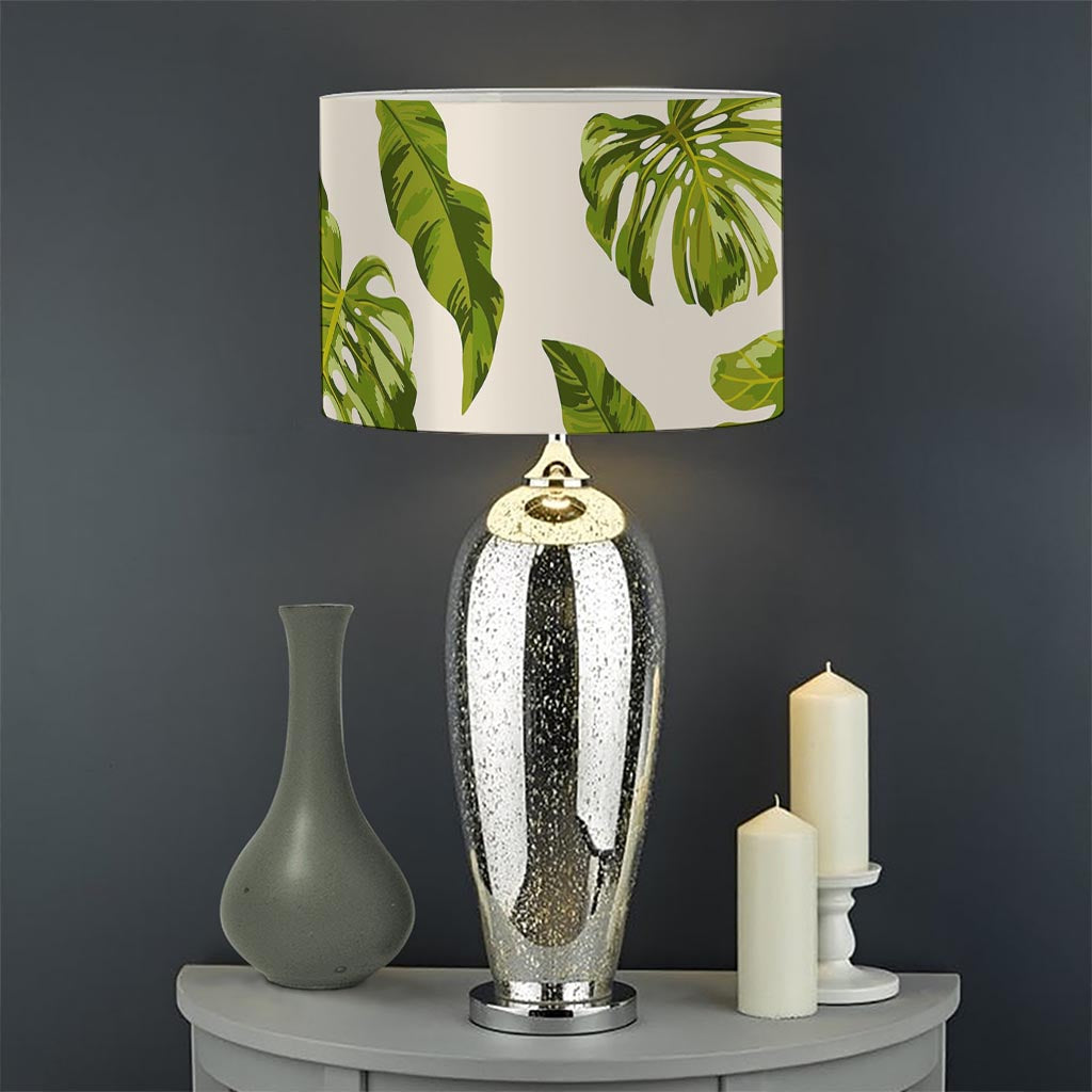 Light Tropical Leaf Pattern Print Drum Lamp Shade