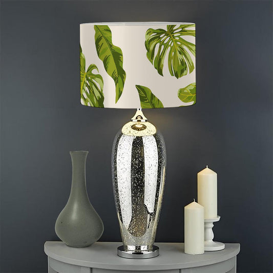 Light Tropical Leaf Pattern Print Drum Lamp Shade