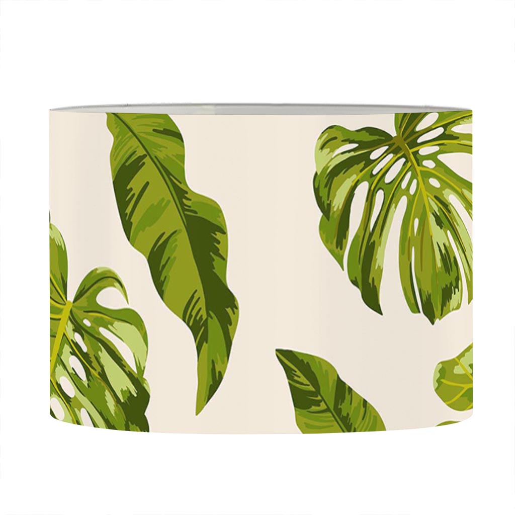 Light Tropical Leaf Pattern Print Drum Lamp Shade