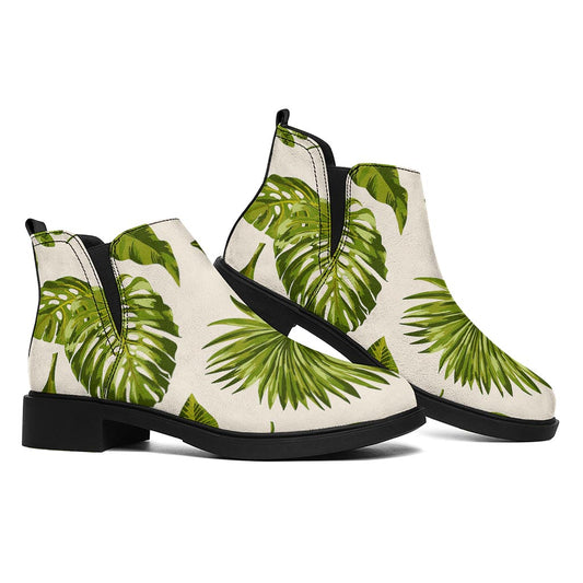 Light Tropical Leaf Pattern Print Flat Ankle Boots