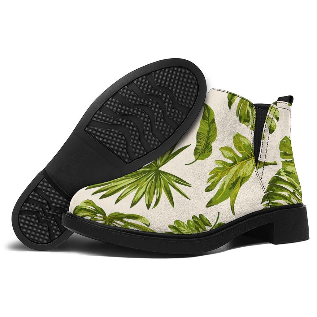 Light Tropical Leaf Pattern Print Flat Ankle Boots