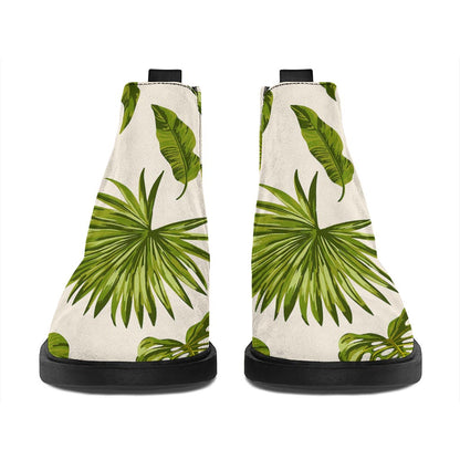 Light Tropical Leaf Pattern Print Flat Ankle Boots