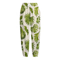 Light Tropical Leaf Pattern Print Fleece Lined Knit Pants