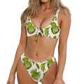 Light Tropical Leaf Pattern Print Front Bow Tie Bikini