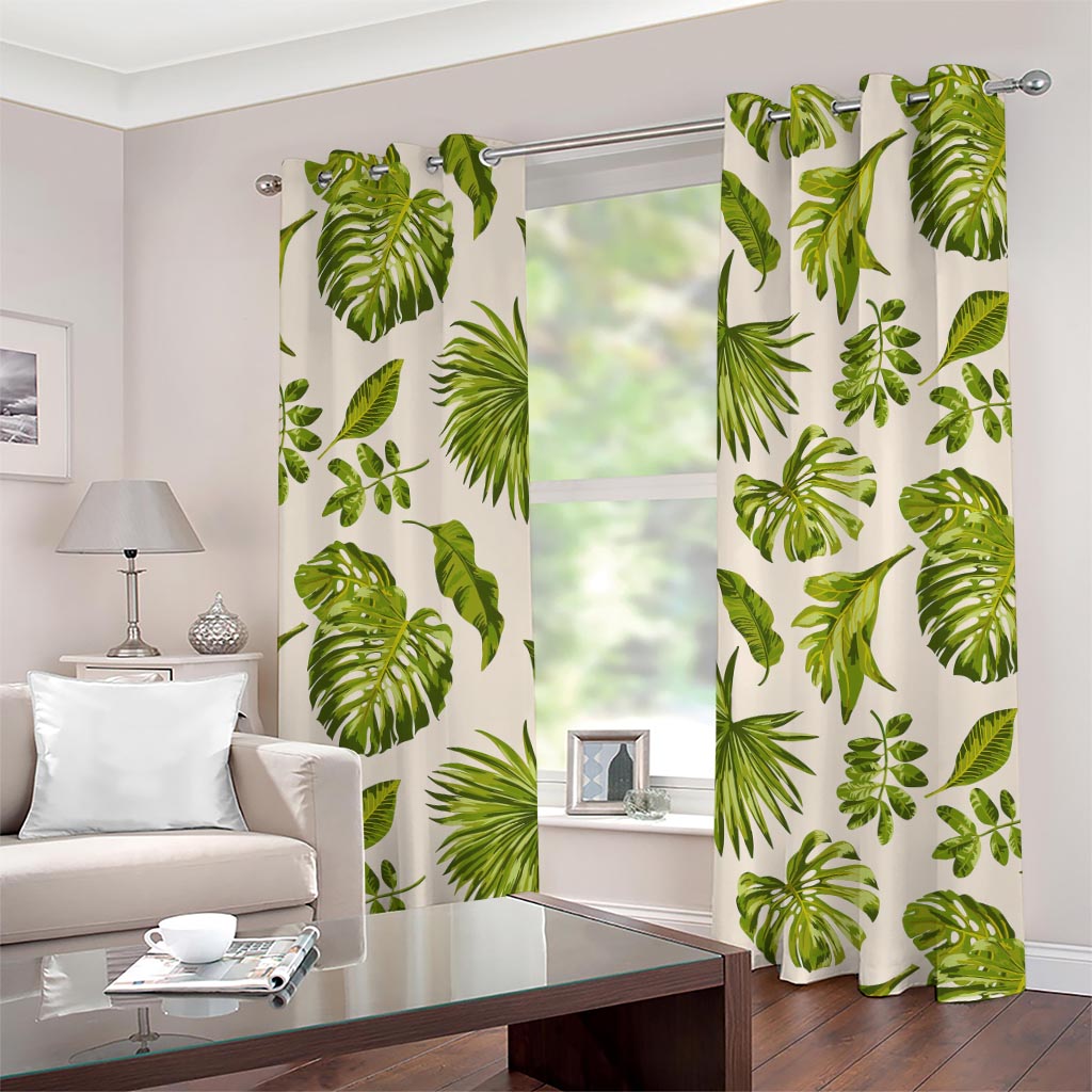 Light Tropical Leaf Pattern Print Grommet Curtains