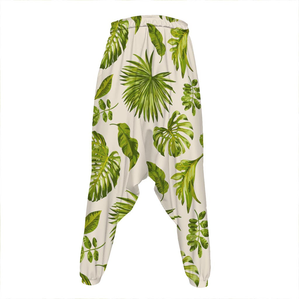 Light Tropical Leaf Pattern Print Hammer Pants