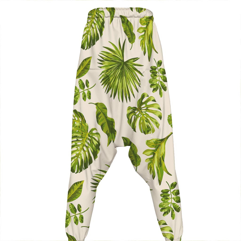 Light Tropical Leaf Pattern Print Hammer Pants
