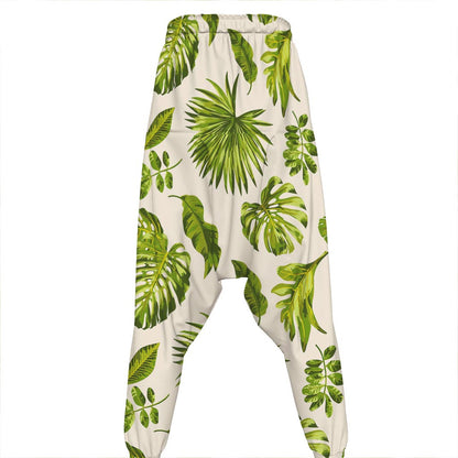 Light Tropical Leaf Pattern Print Hammer Pants