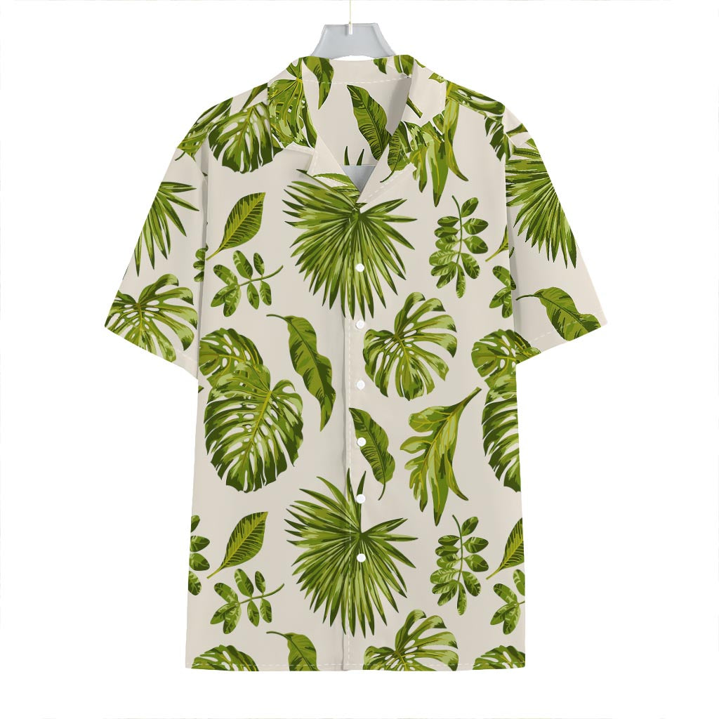 Light Tropical Leaf Pattern Print Hawaiian Shirt