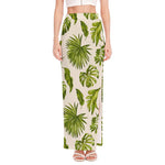 Light Tropical Leaf Pattern Print High Slit Maxi Skirt