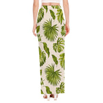 Light Tropical Leaf Pattern Print High Slit Maxi Skirt