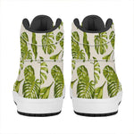 Light Tropical Leaf Pattern Print High Top Leather Sneakers