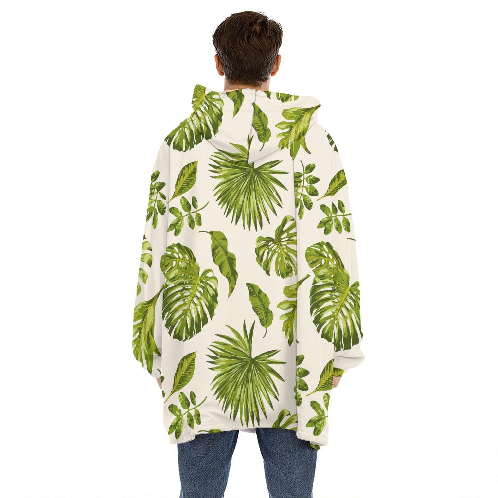 Light Tropical Leaf Pattern Print Hoodie Blanket