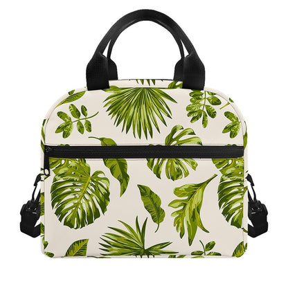Light Tropical Leaf Pattern Print Insulated Lunch Bag