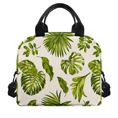 Light Tropical Leaf Pattern Print Insulated Lunch Bag