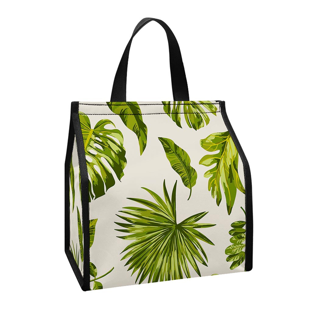 Light Tropical Leaf Pattern Print Insulated Lunch Tote