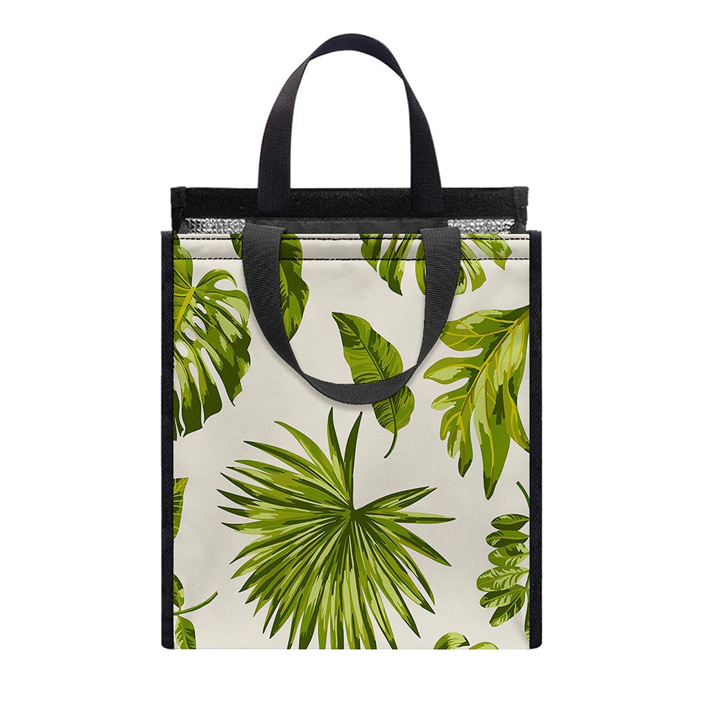 Light Tropical Leaf Pattern Print Insulated Lunch Tote