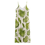 Light Tropical Leaf Pattern Print Jersey Midi Cami Dress