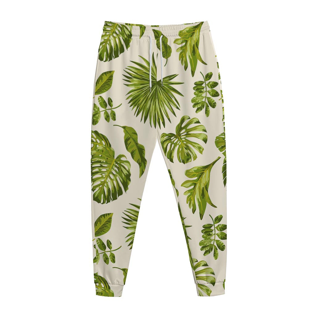 Light Tropical Leaf Pattern Print Jogger Pants