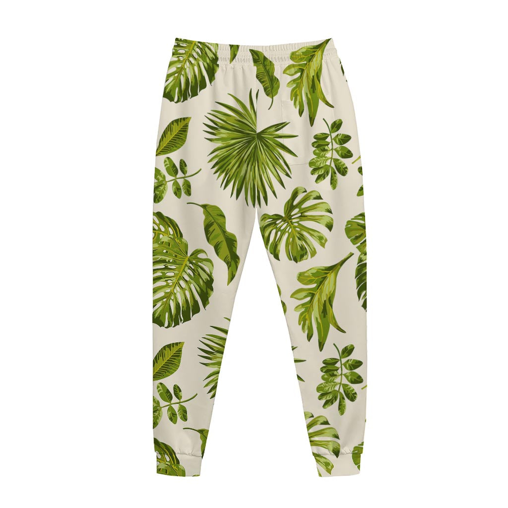 Light Tropical Leaf Pattern Print Jogger Pants