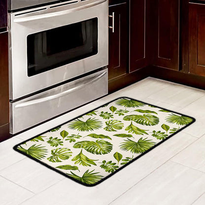 Light Tropical Leaf Pattern Print Kitchen Mat