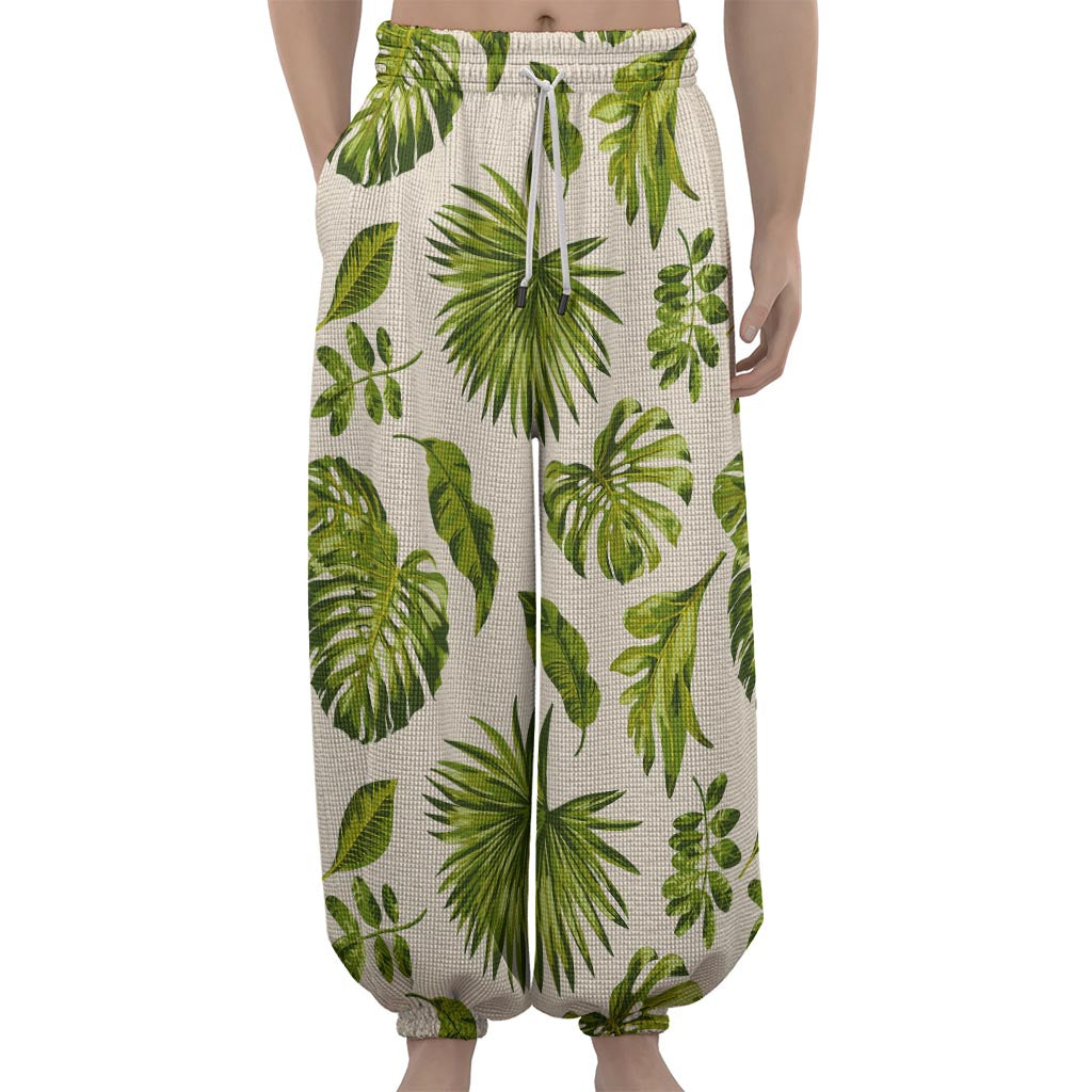 Light Tropical Leaf Pattern Print Lantern Pants