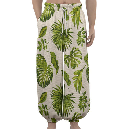 Light Tropical Leaf Pattern Print Lantern Pants