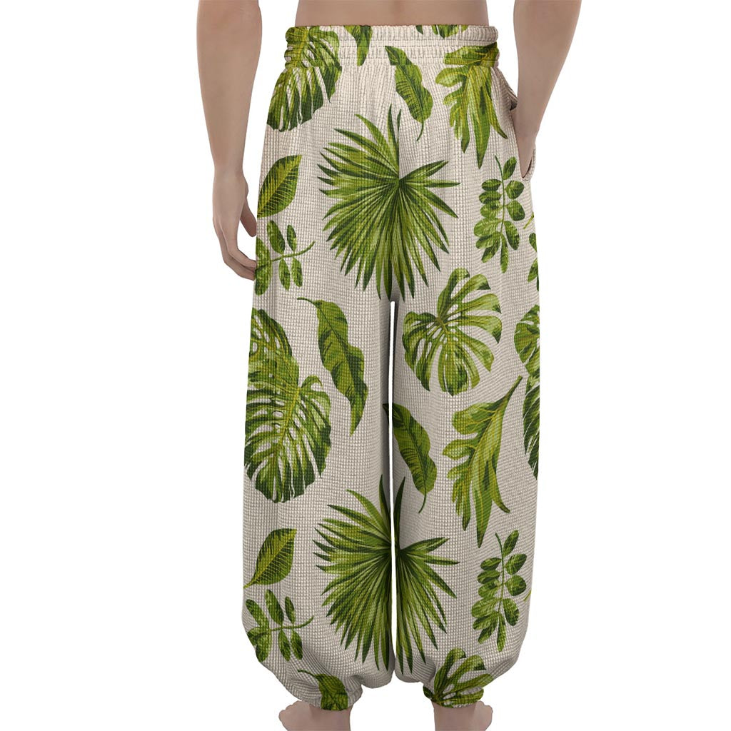 Light Tropical Leaf Pattern Print Lantern Pants