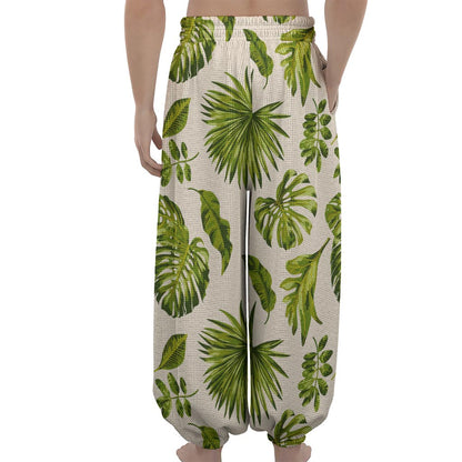 Light Tropical Leaf Pattern Print Lantern Pants