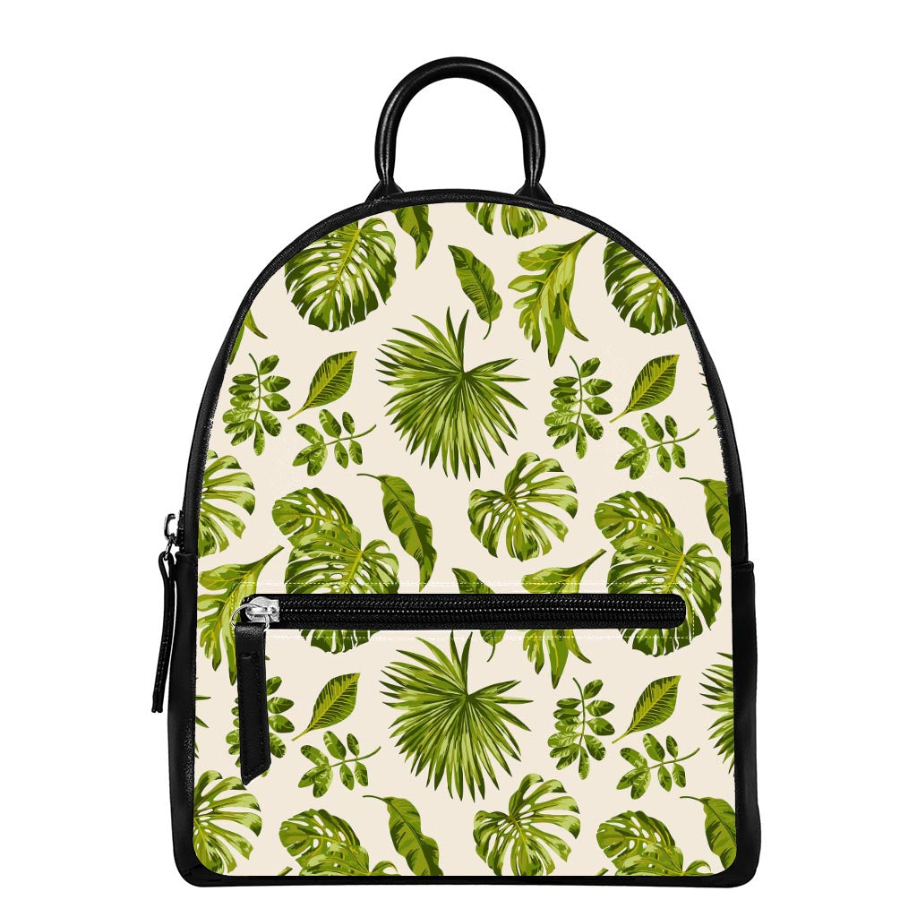 Light Tropical Leaf Pattern Print Leather Backpack