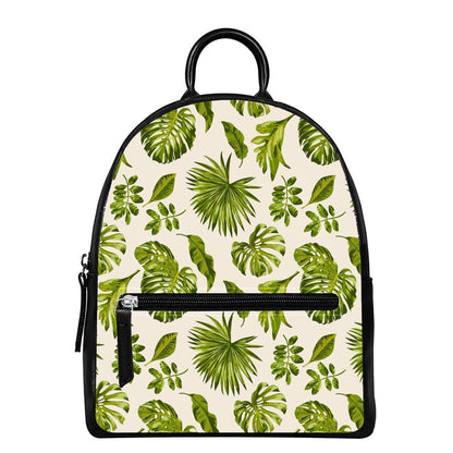 Light Tropical Leaf Pattern Print Leather Backpack