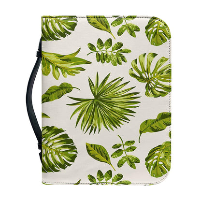 Light Tropical Leaf Pattern Print Leather Bible Cover