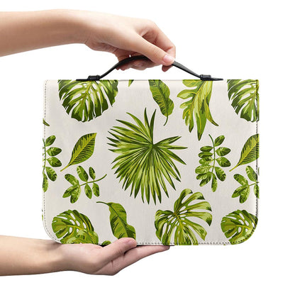 Light Tropical Leaf Pattern Print Leather Bible Cover