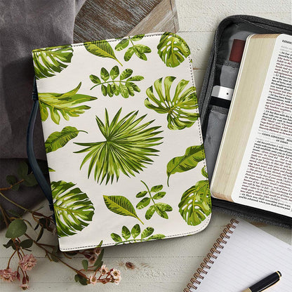 Light Tropical Leaf Pattern Print Leather Bible Cover