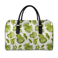 Light Tropical Leaf Pattern Print Leather Duffel Bag